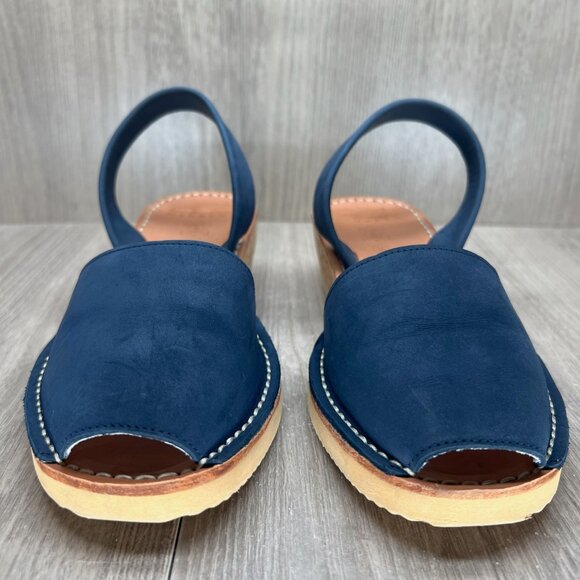 Avarcas Australia Wedge Sandal Womens 36 Cork Wedge Slingback Leather Navy Blue - Picture 4 of 10